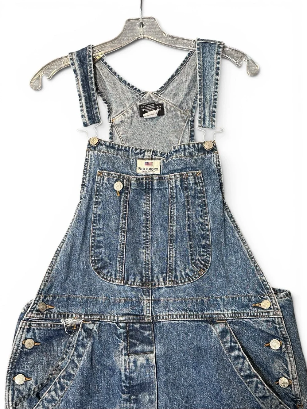 Vintage Y2K 90s Polo Jeans Co Ralph Lauren Denim Overalls Large Blue Carpenter - Picture 5 of 13